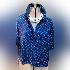 Michael Kors Blue and White Casual Button Down Shirt